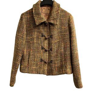 Per Una Blazer Marks Spencer Jacket 10 ‎ Brown Woven Crop Toggle Button Academia